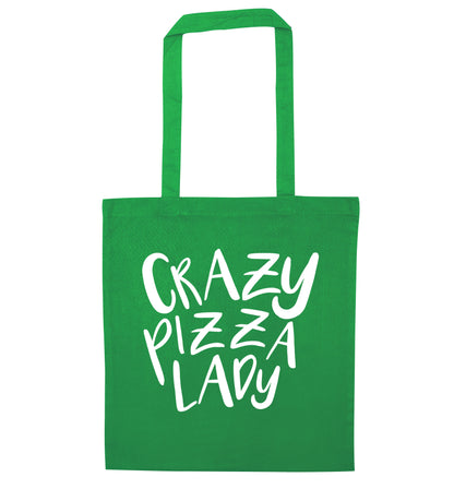 Crazy pizza lady green tote bag