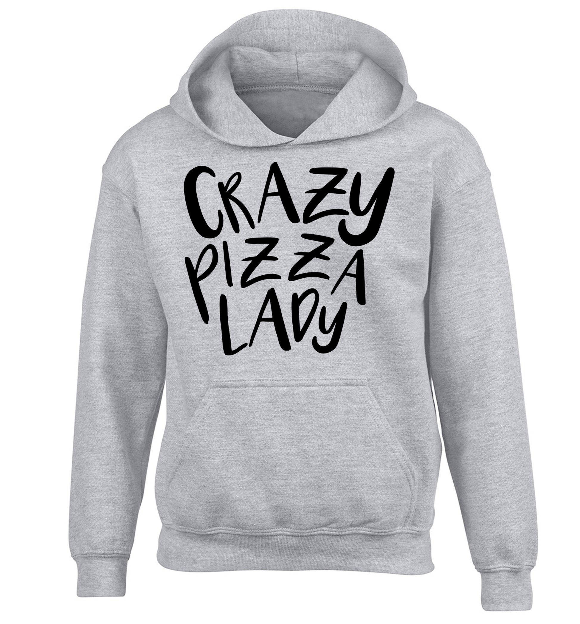 Crazy pizza lady children's grey hoodie 12-13 Years