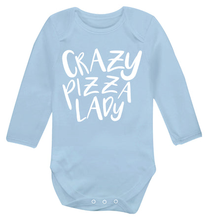 Crazy pizza lady Baby Vest long sleeved pale blue 6-12 months