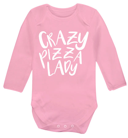 Crazy pizza lady Baby Vest long sleeved pale pink 6-12 months