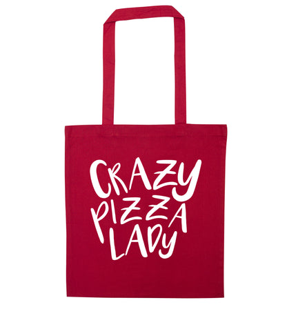 Crazy pizza lady red tote bag