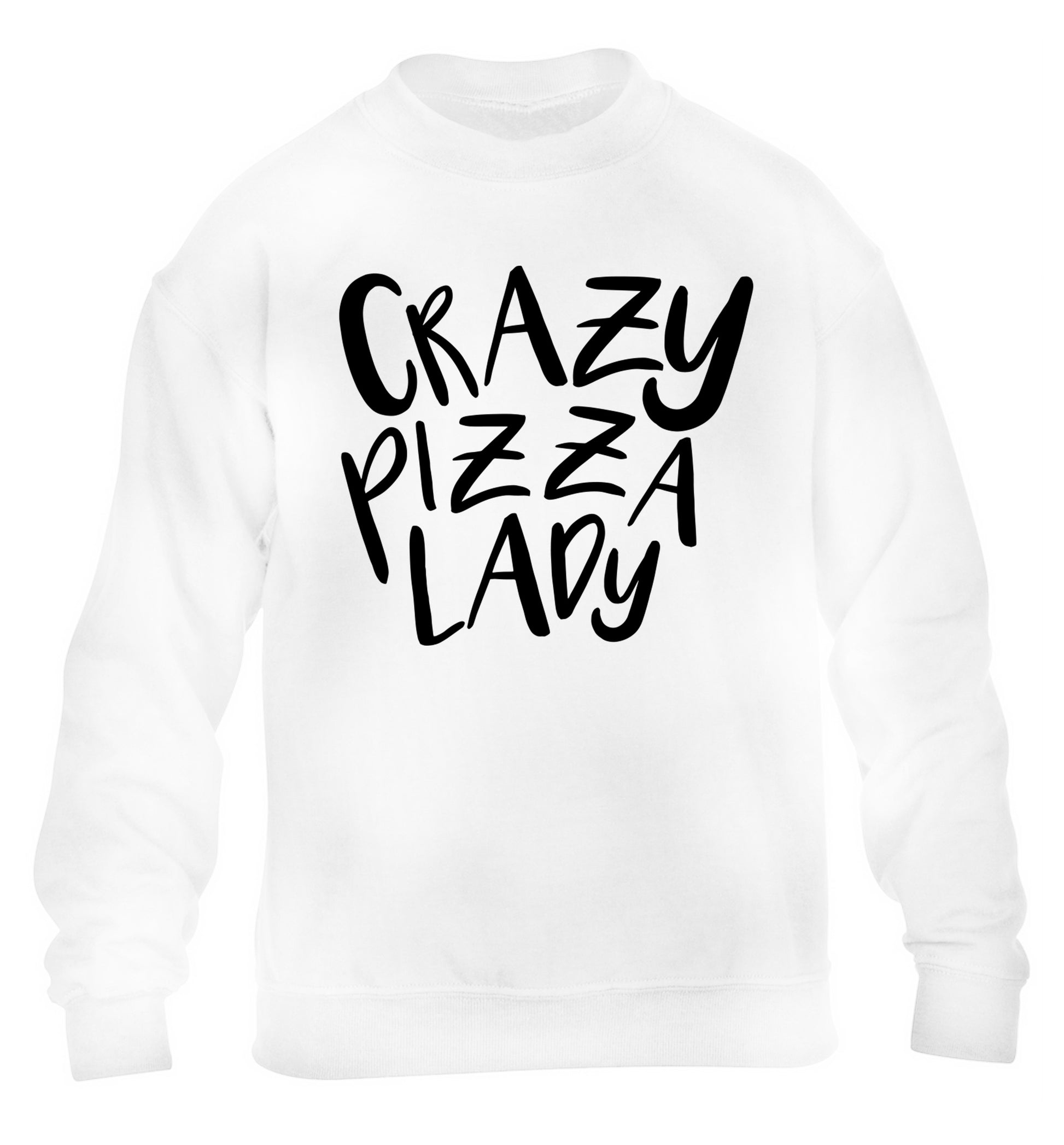 Crazy pizza lady children's white sweater 12-13 Years