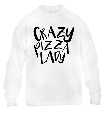 Crazy pizza lady children's white sweater 12-13 Years
