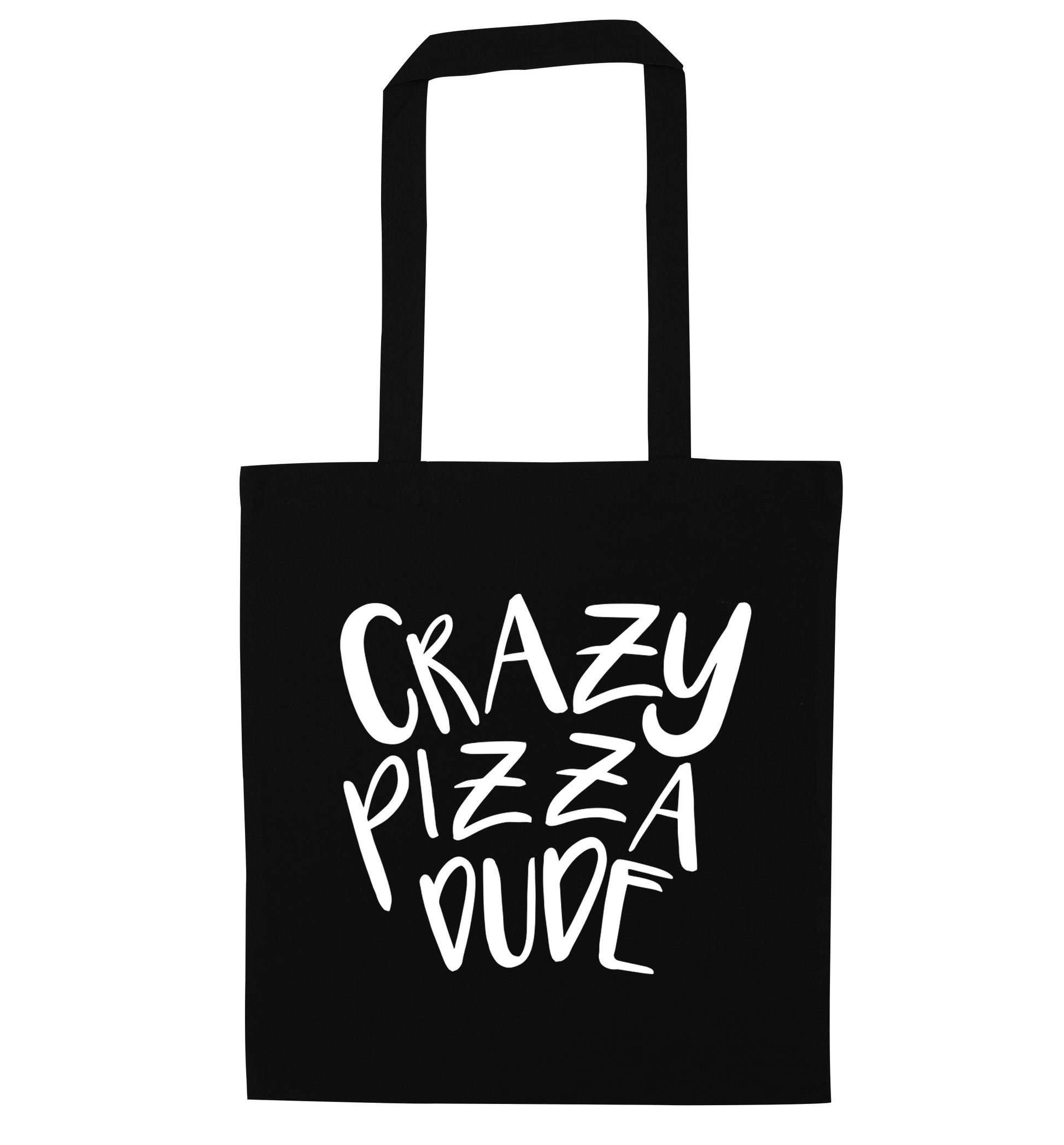Crazy pizza dude black tote bag