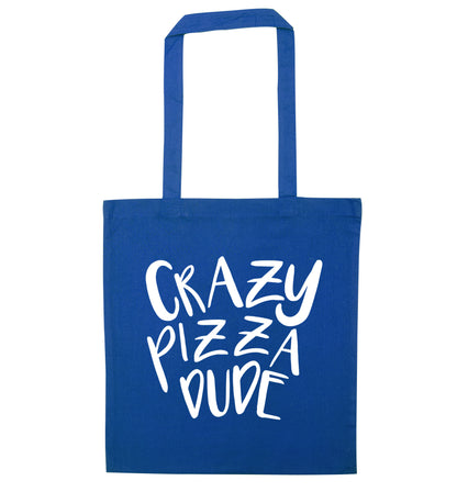 Crazy pizza dude blue tote bag