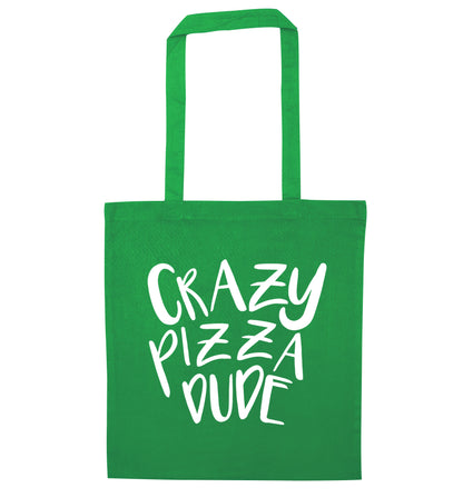 Crazy pizza dude green tote bag