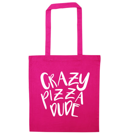 Crazy pizza dude pink tote bag