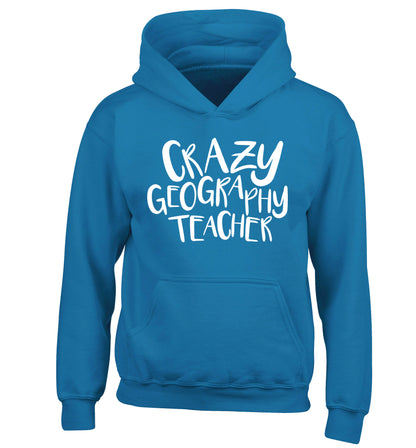 Crazy geography teacher children's blue hoodie 12-13 Years