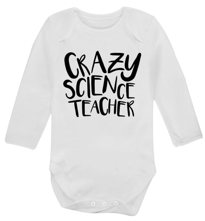 Crazy science teacher Baby Vest long sleeved white 6-12 months