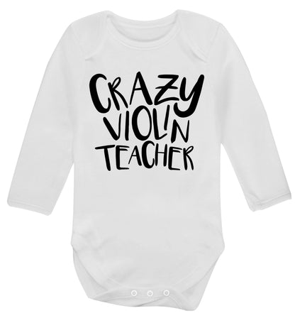 Crazy violin teacher Baby Vest long sleeved white 6-12 months