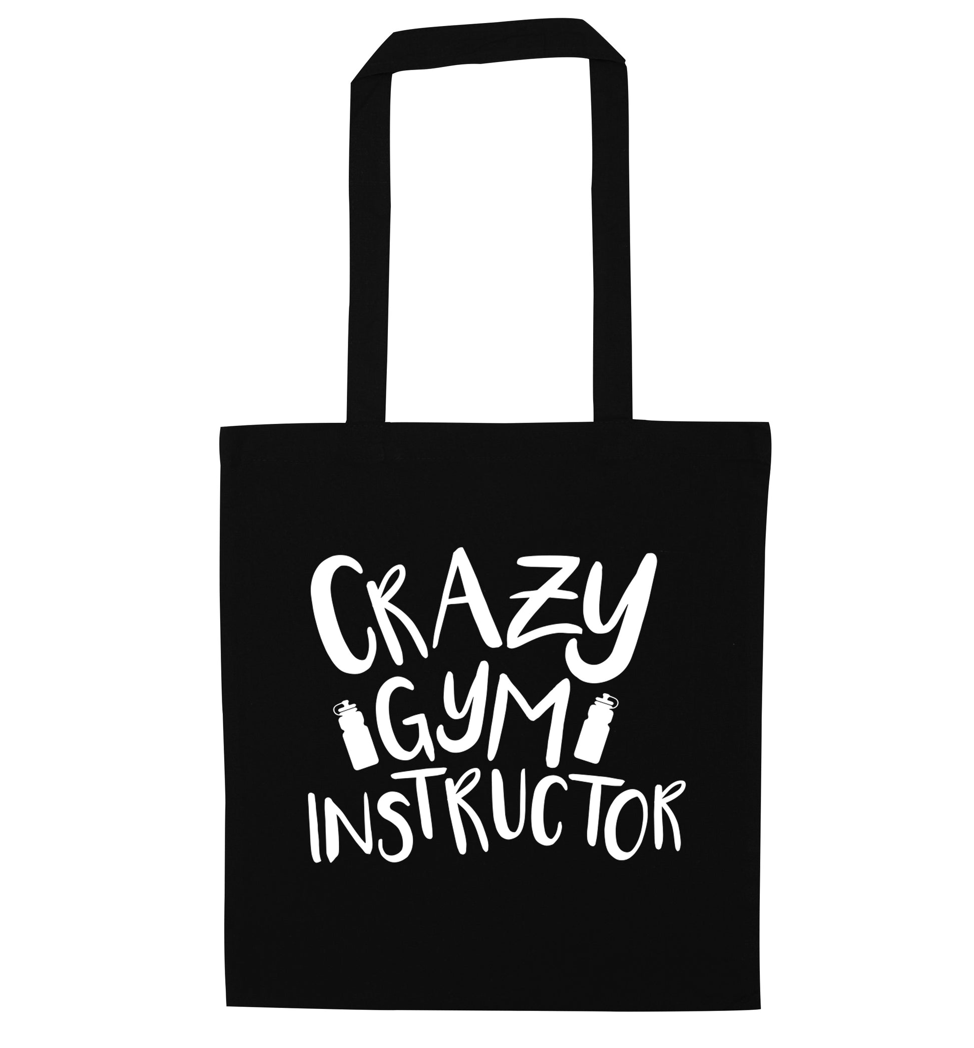 Crazy gym instructor black tote bag