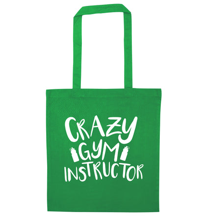 Crazy gym instructor green tote bag