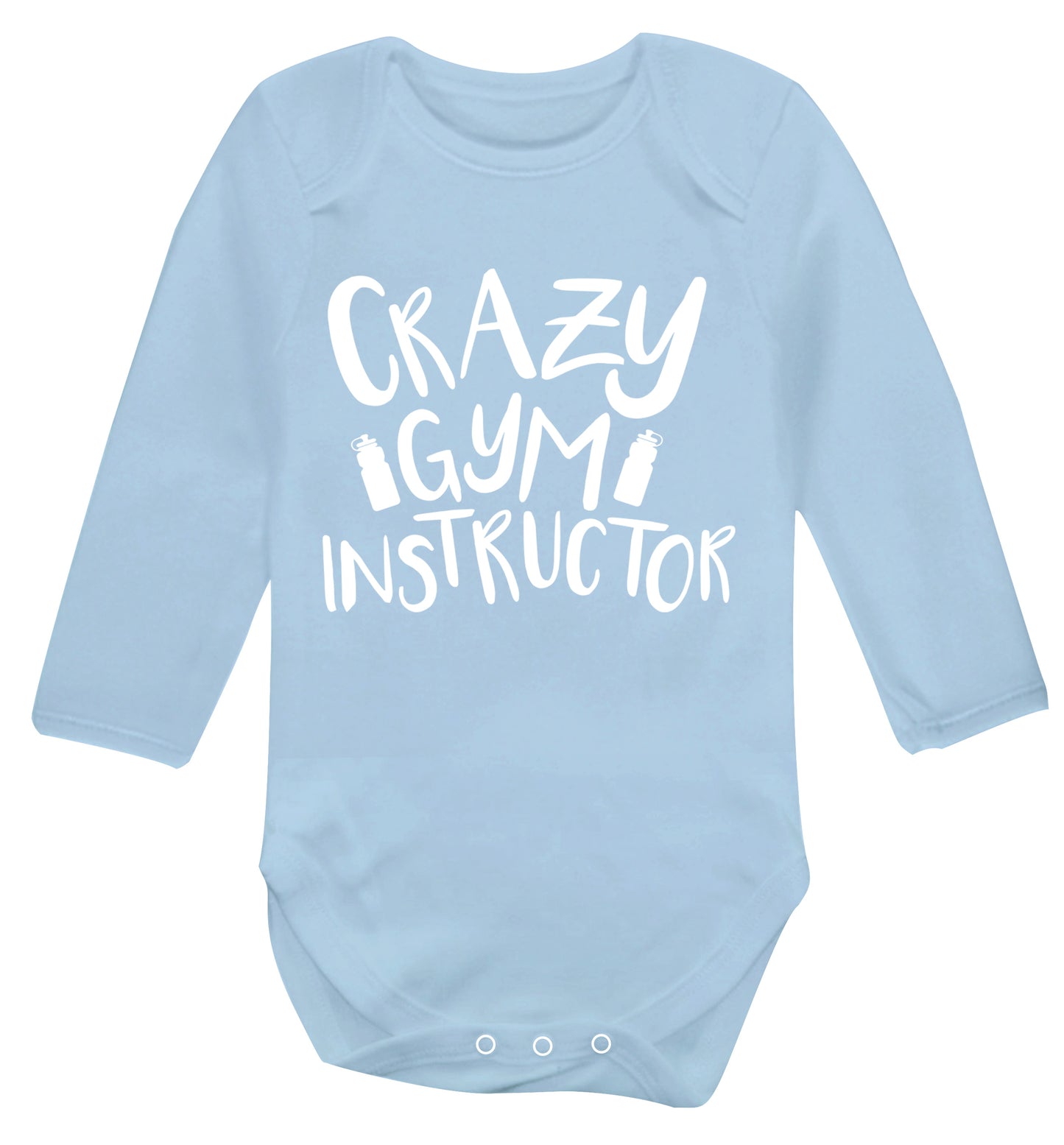 Crazy gym instructor Baby Vest long sleeved pale blue 6-12 months