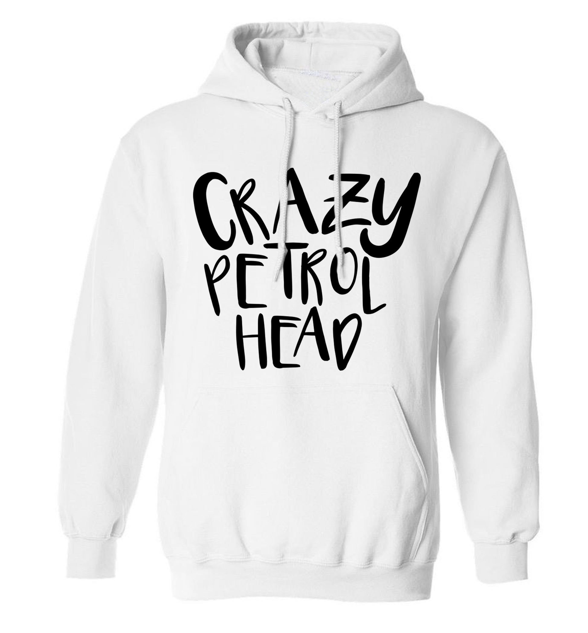 Crazy petrol head adults unisex white hoodie 2XL