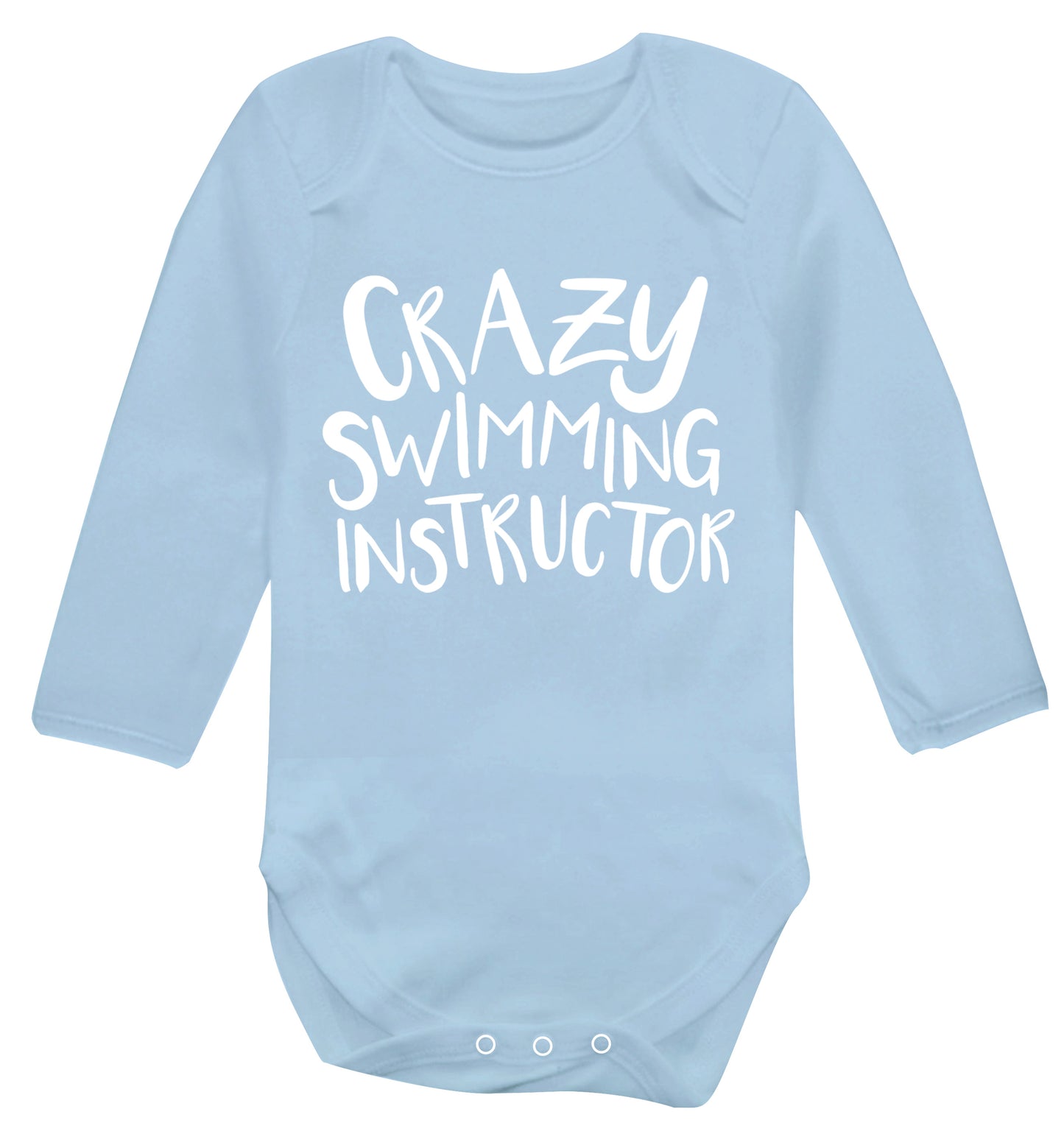 Crazy swimming instructor Baby Vest long sleeved pale blue 6-12 months