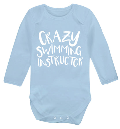 Crazy swimming instructor Baby Vest long sleeved pale blue 6-12 months