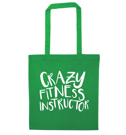 Crazy fitness instructor green tote bag