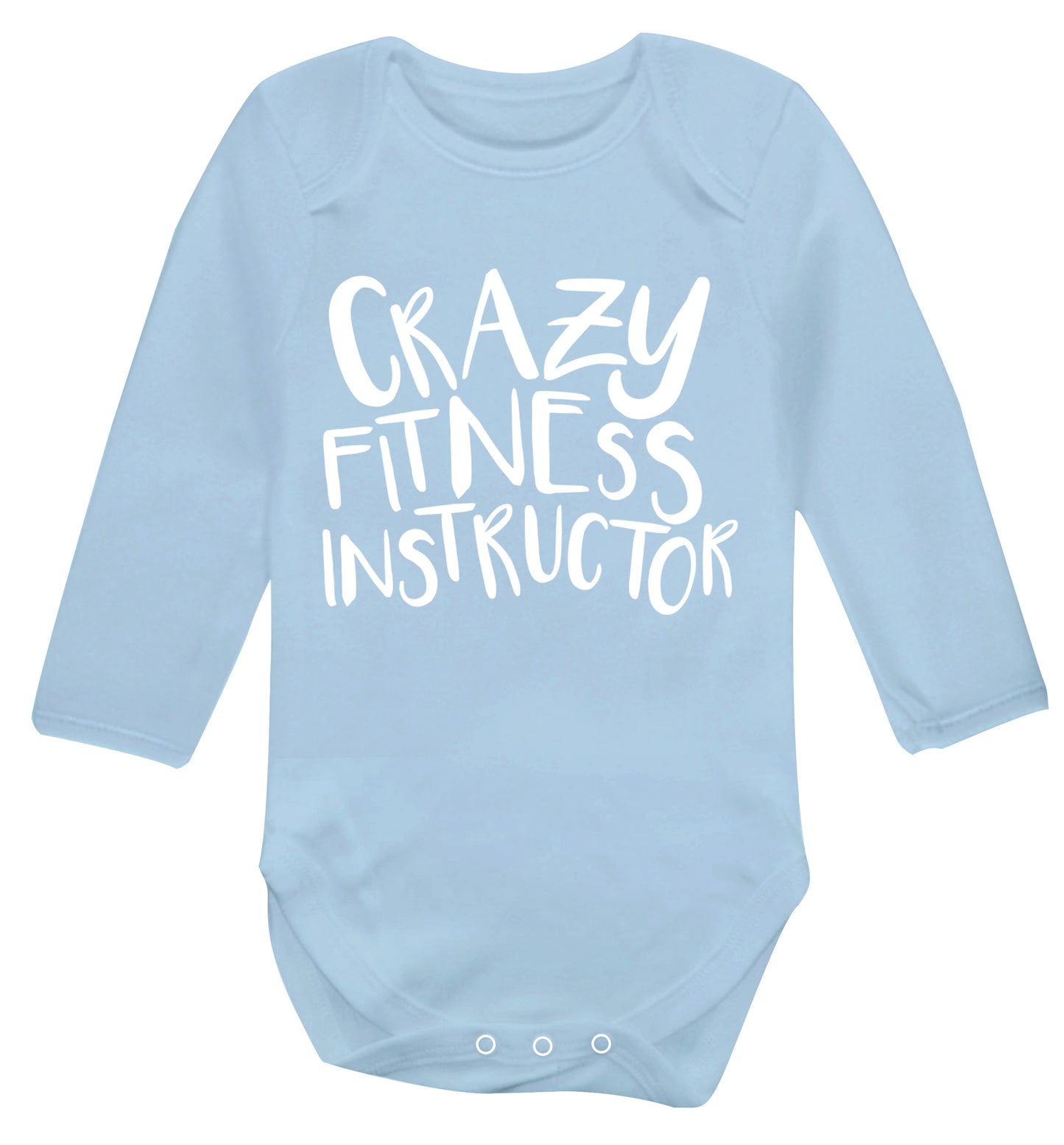 Crazy fitness instructor Baby Vest long sleeved pale blue 6-12 months
