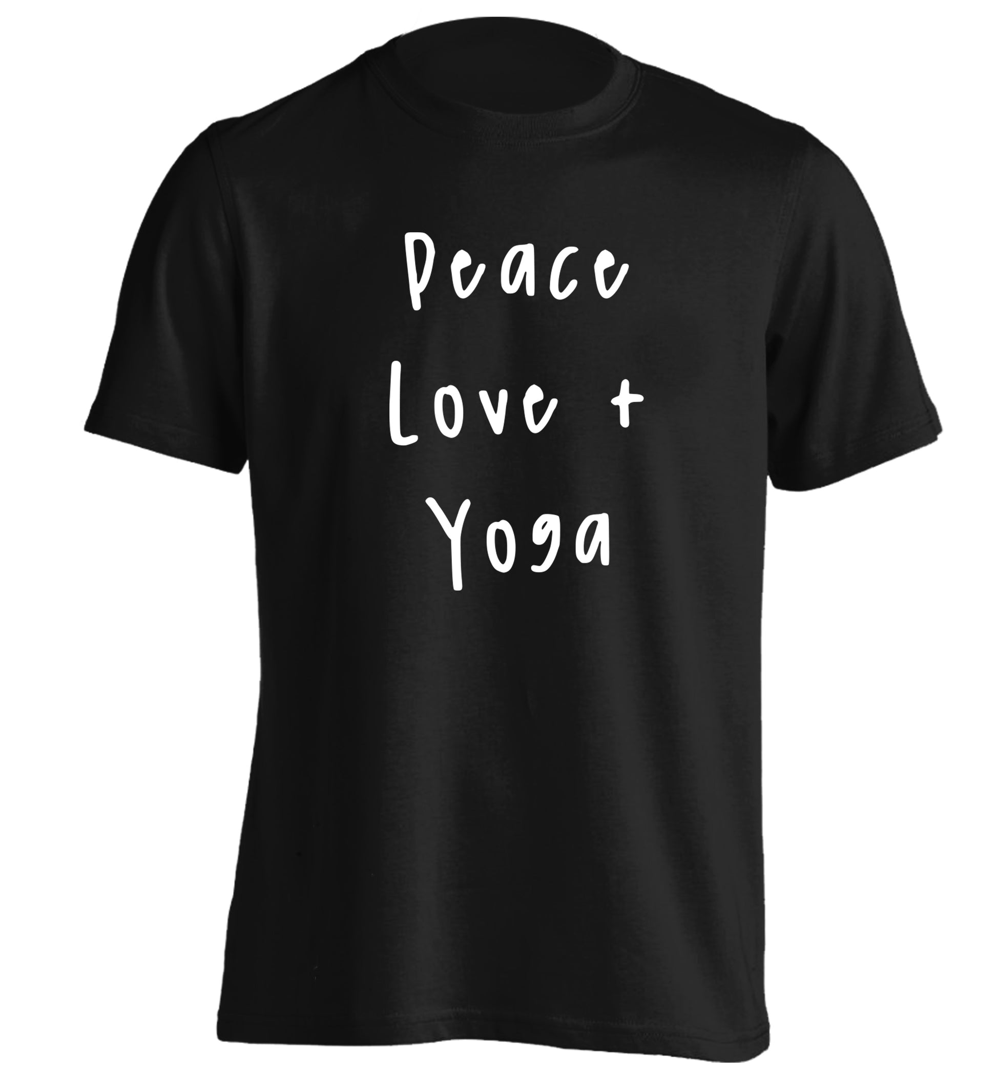 Peace love and yoga adults unisex black Tshirt 2XL