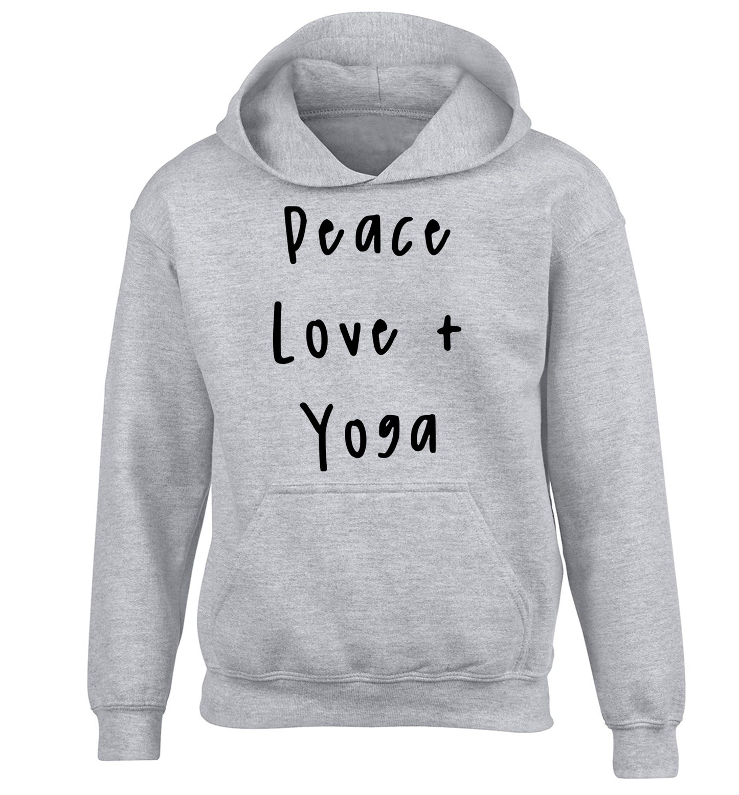 Peace love and yoga children's grey hoodie 12-13 Years