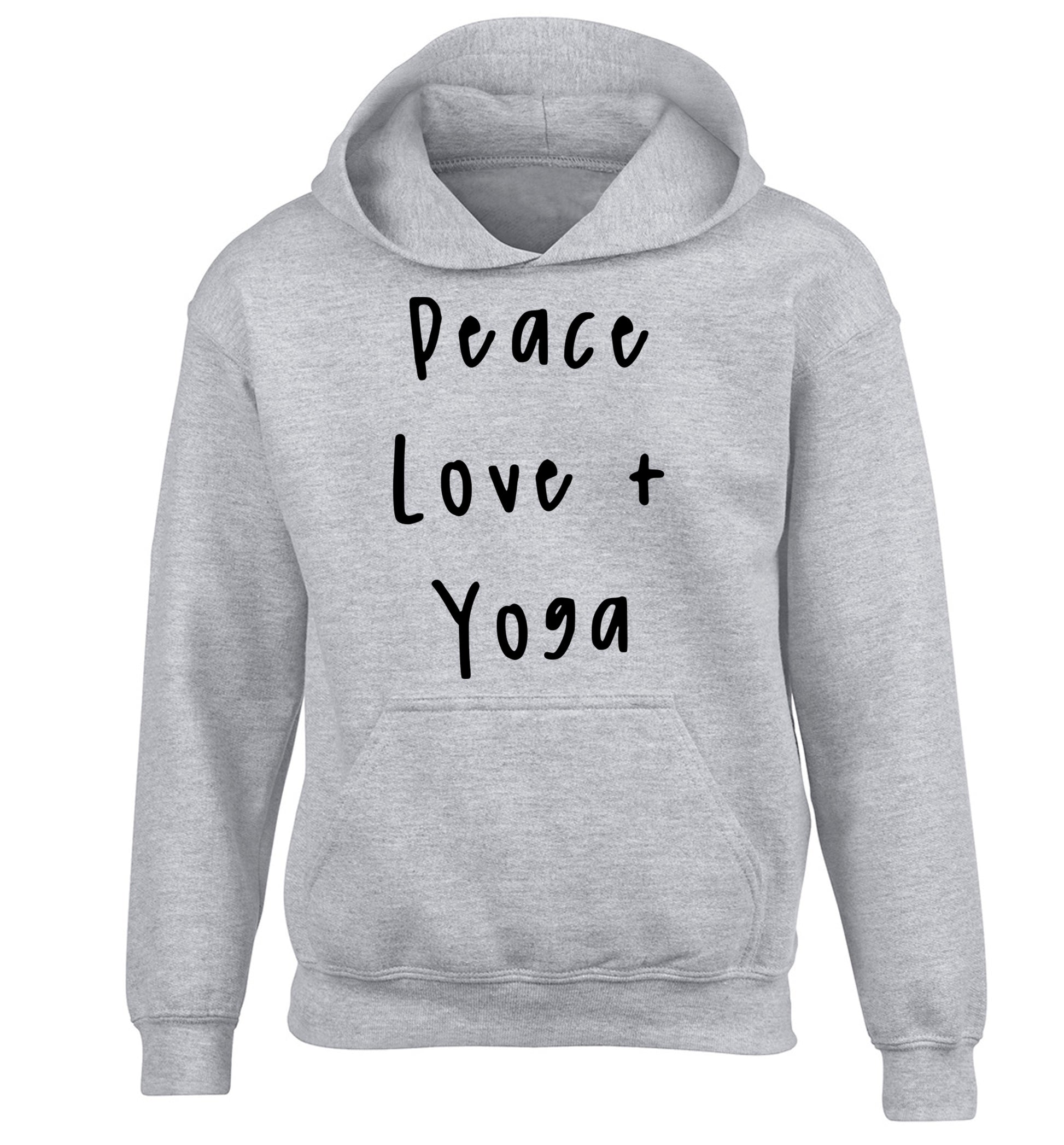Peace love and yoga children's grey hoodie 12-13 Years