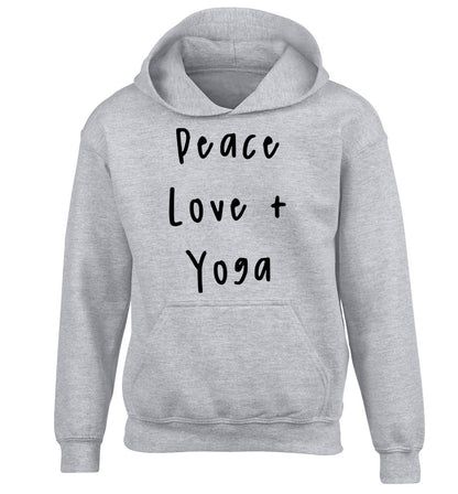 Peace love and yoga children's grey hoodie 12-13 Years