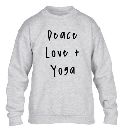 Peace love and yoga children's grey sweater 12-13 Years