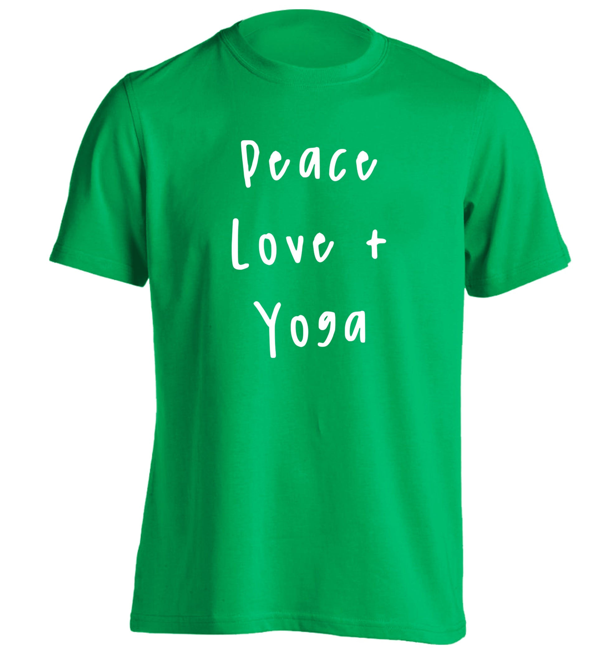 Peace love and yoga adults unisex green Tshirt 2XL