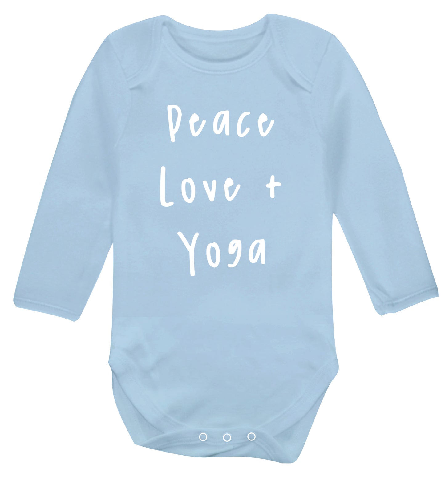 Peace love and yoga Baby Vest long sleeved pale blue 6-12 months