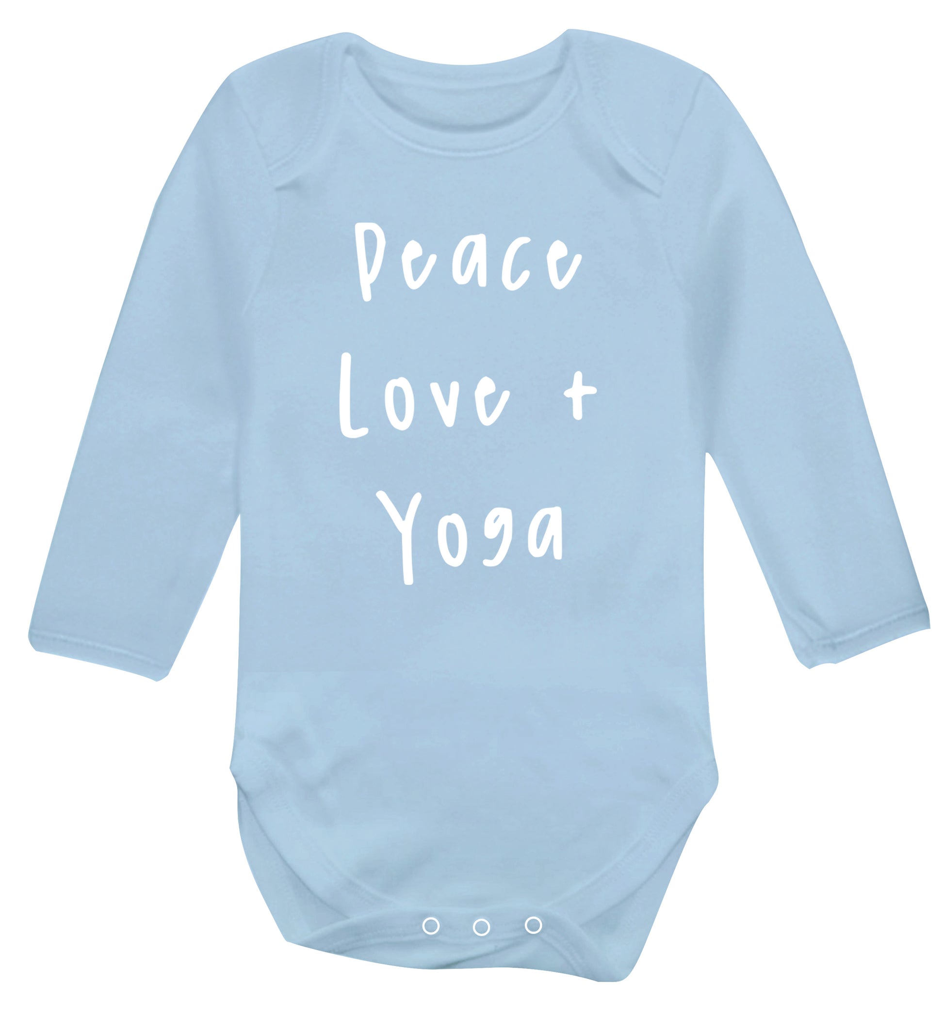 Peace love and yoga Baby Vest long sleeved pale blue 6-12 months