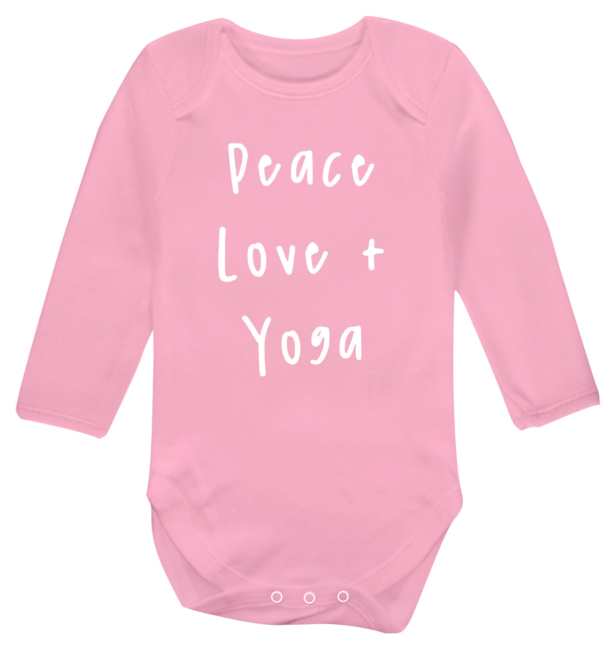 Peace love and yoga Baby Vest long sleeved pale pink 6-12 months