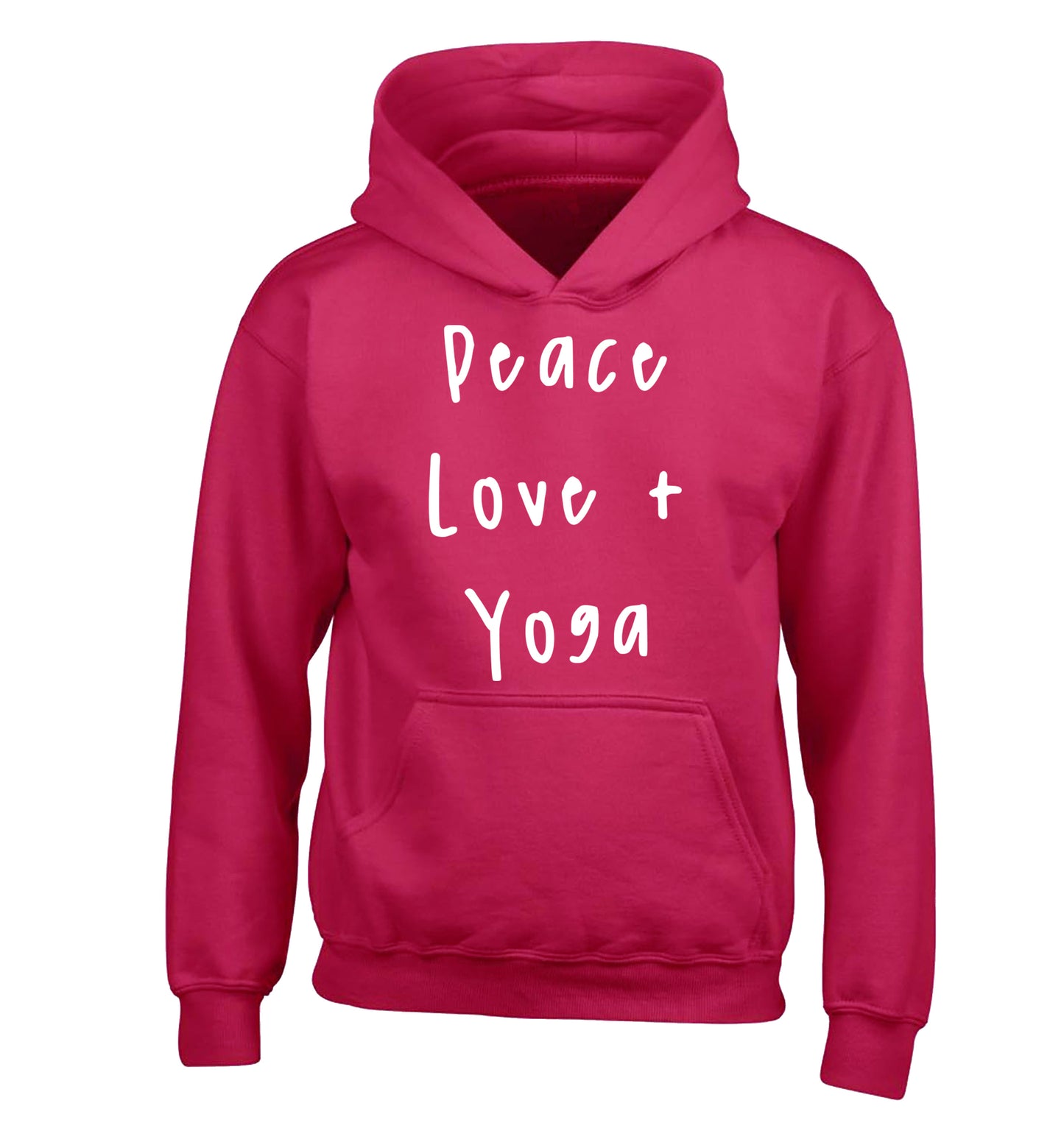 Peace love and yoga children's pink hoodie 12-13 Years