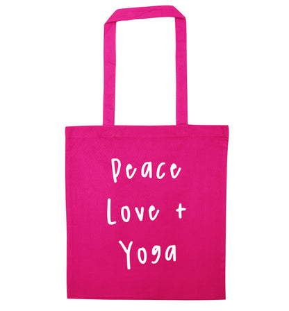 Peace love and yoga pink tote bag