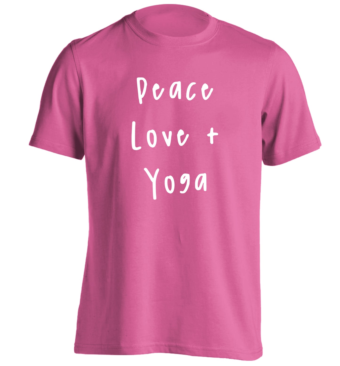 Peace love and yoga adults unisex pink Tshirt 2XL