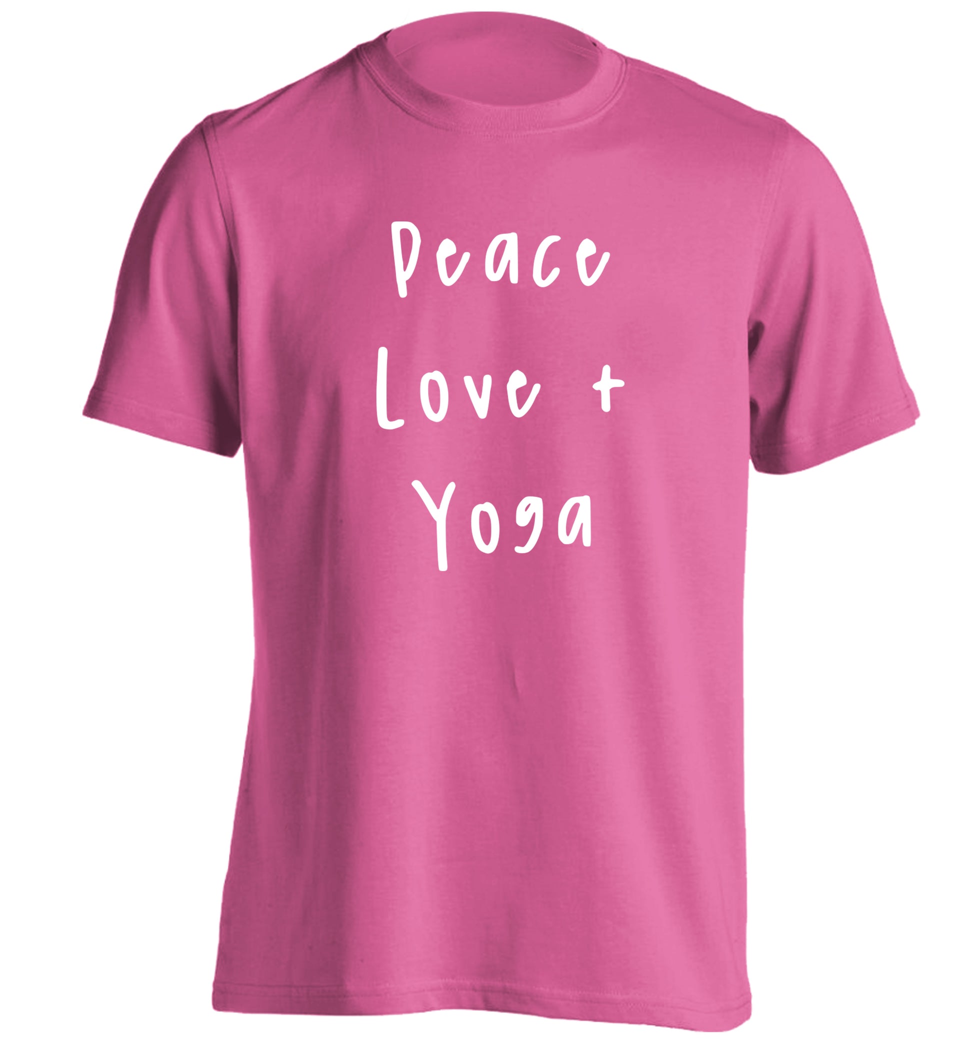 Peace love and yoga adults unisex pink Tshirt 2XL