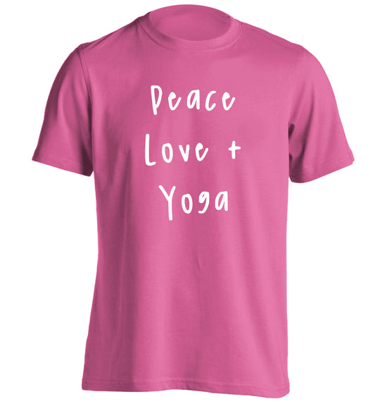 Peace love and yoga adults unisex pink Tshirt 2XL