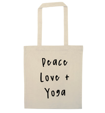 Peace love and yoga natural tote bag