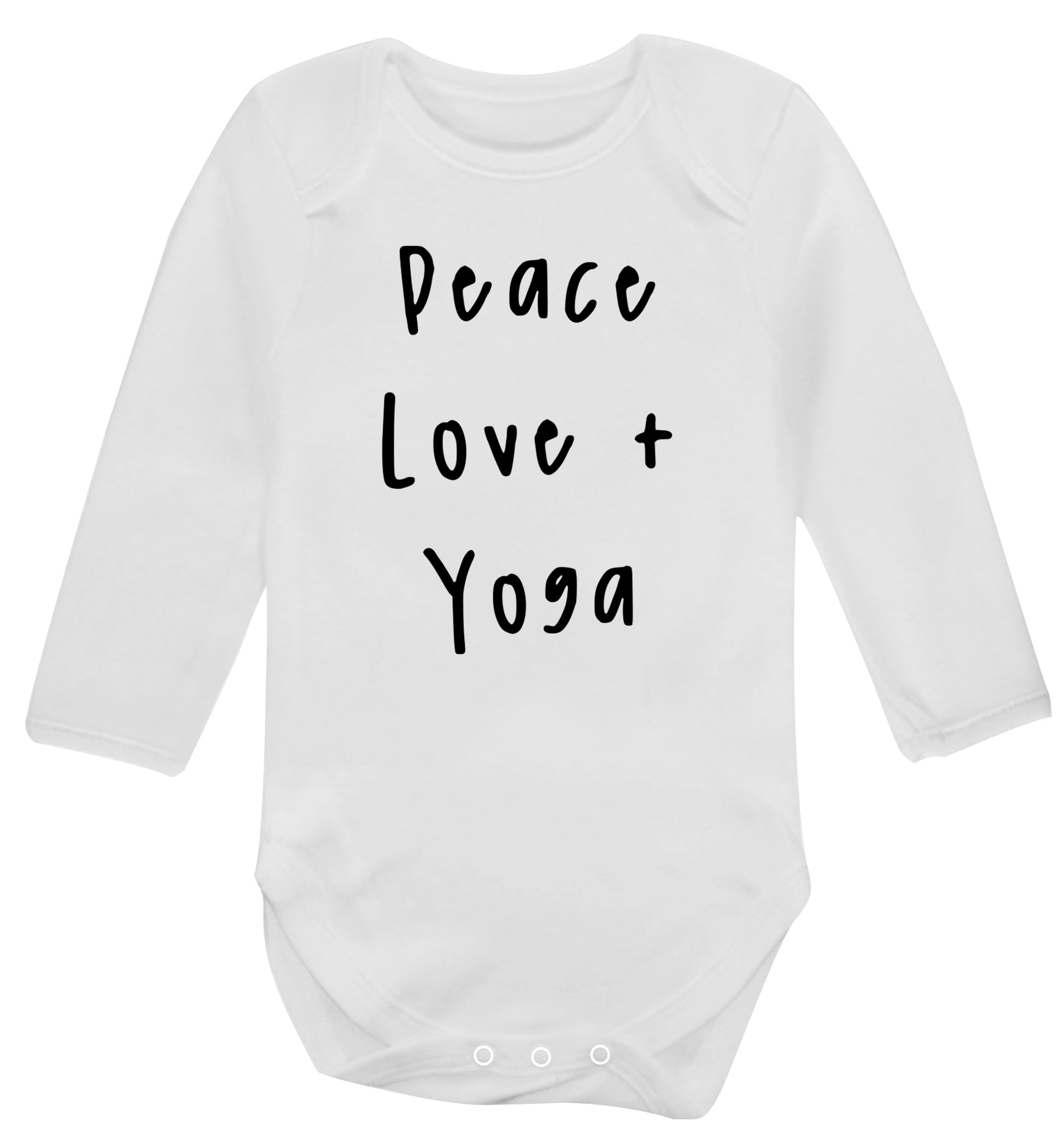 Peace love and yoga Baby Vest long sleeved white 6-12 months