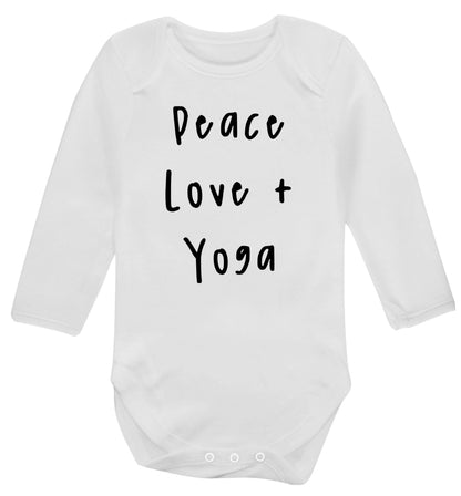 Peace love and yoga Baby Vest long sleeved white 6-12 months