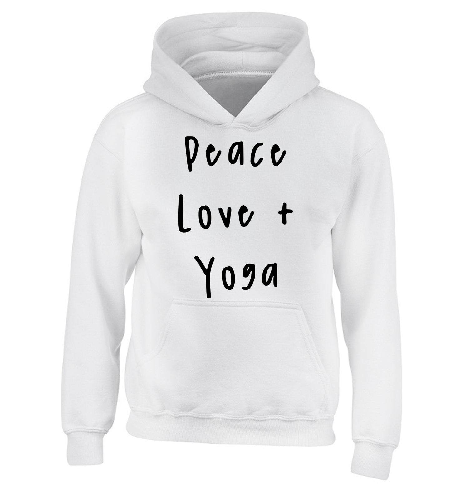 Peace love and yoga children's white hoodie 12-13 Years