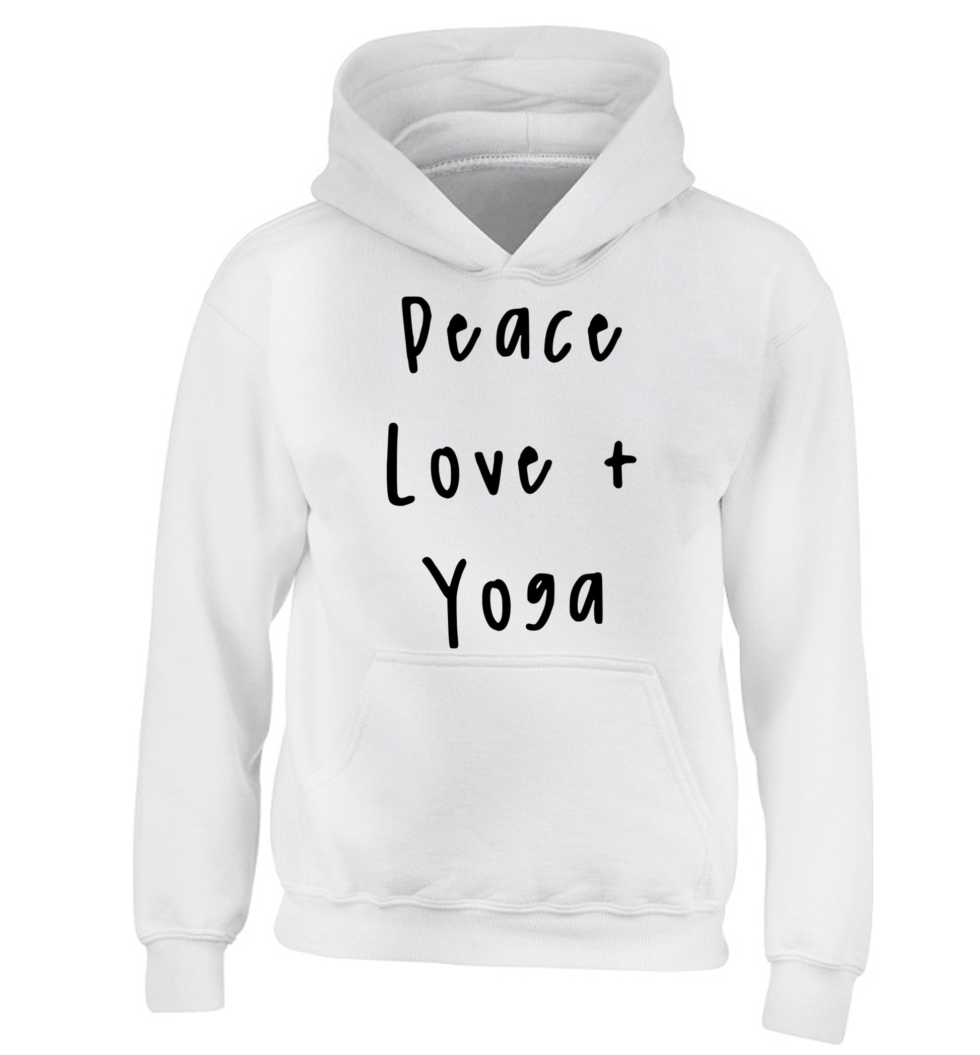 Peace love and yoga children's white hoodie 12-13 Years