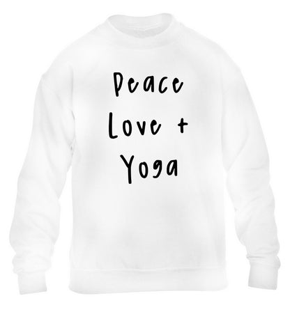 Peace love and yoga children's white sweater 12-13 Years