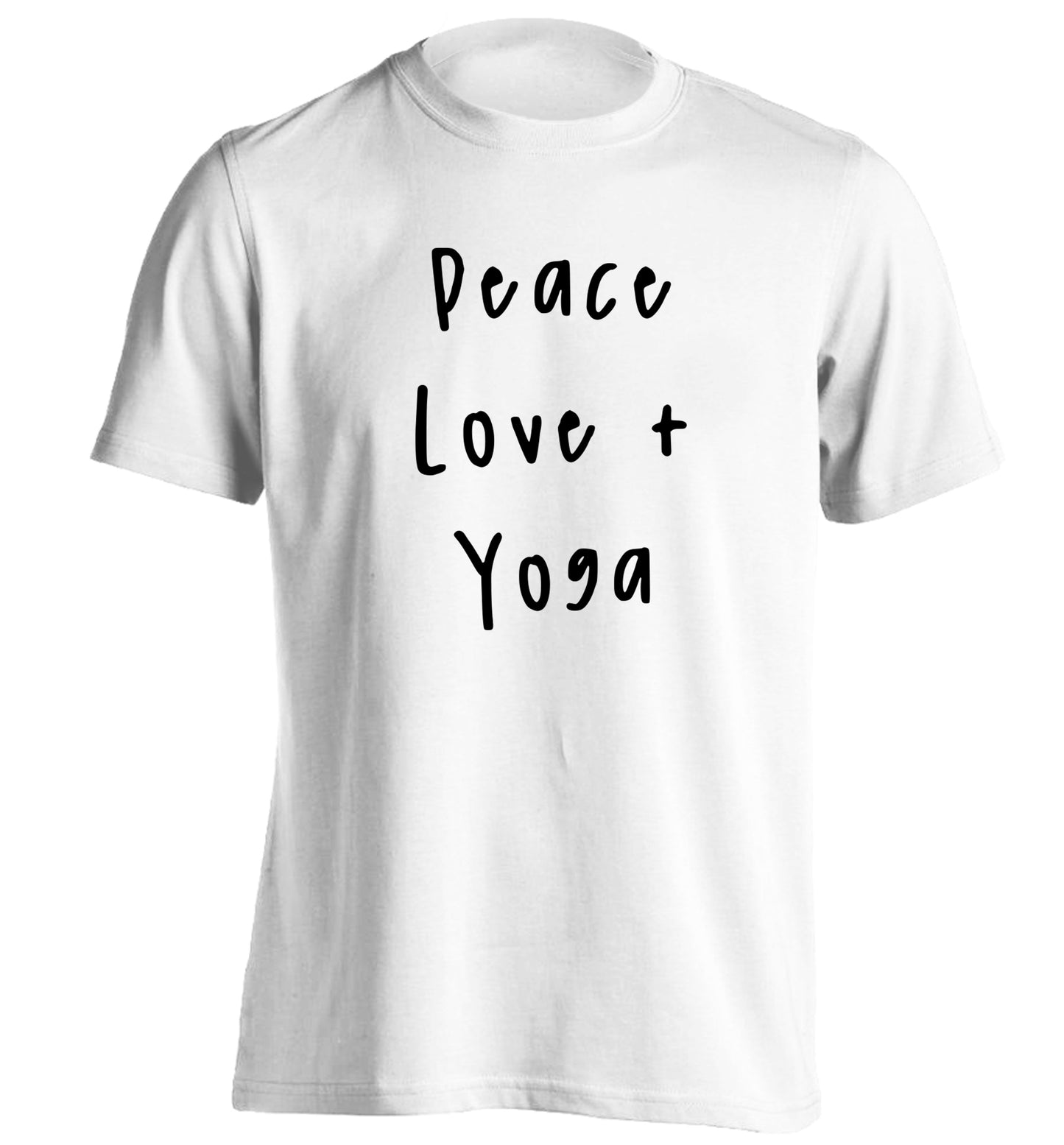 Peace love and yoga adults unisex white Tshirt 2XL