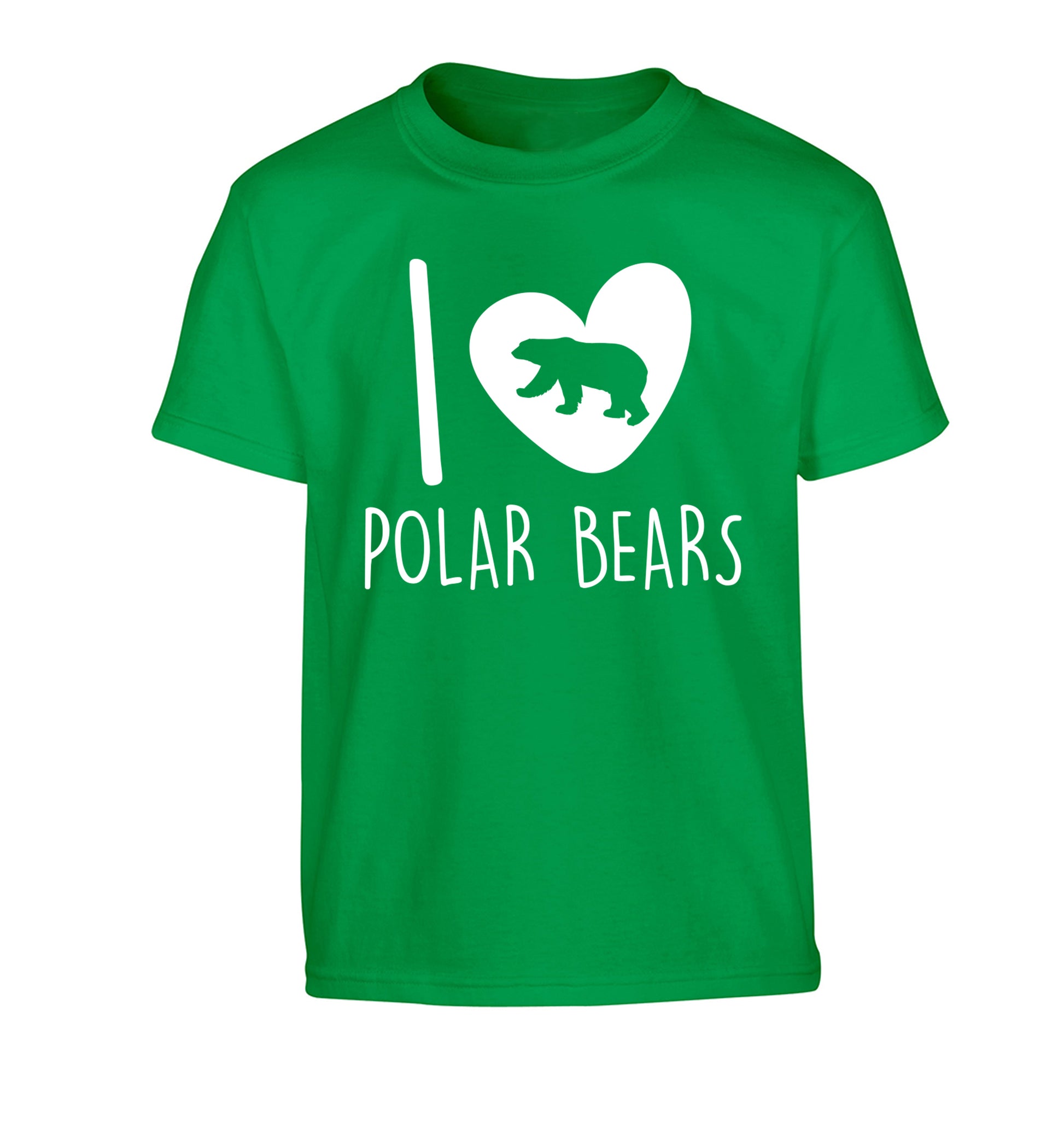I Love Polar Bears Children's green Tshirt 12-13 Years
