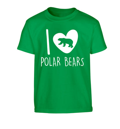 I Love Polar Bears Children's green Tshirt 12-13 Years