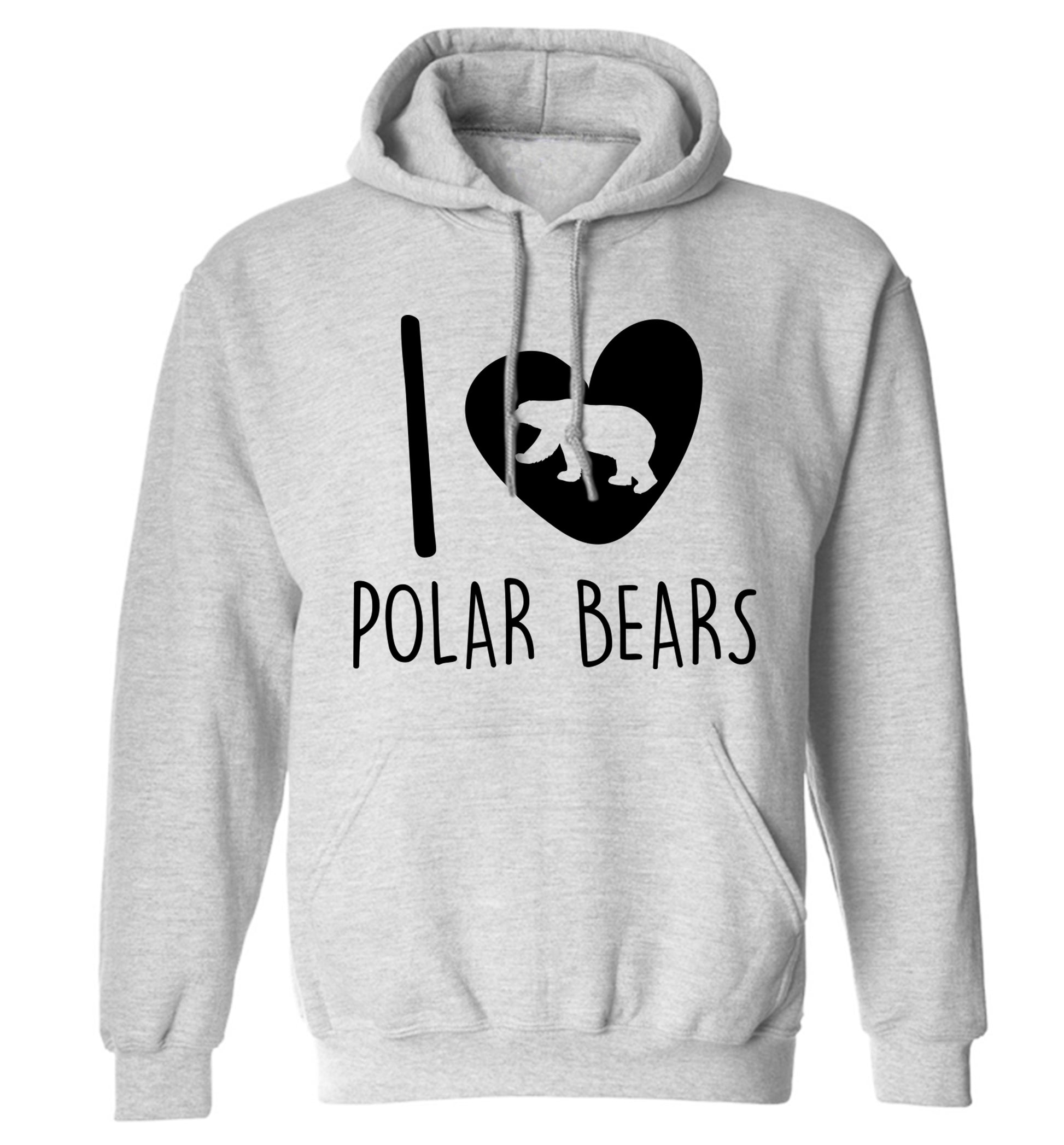 I Love Polar Bears adults unisex grey hoodie 2XL