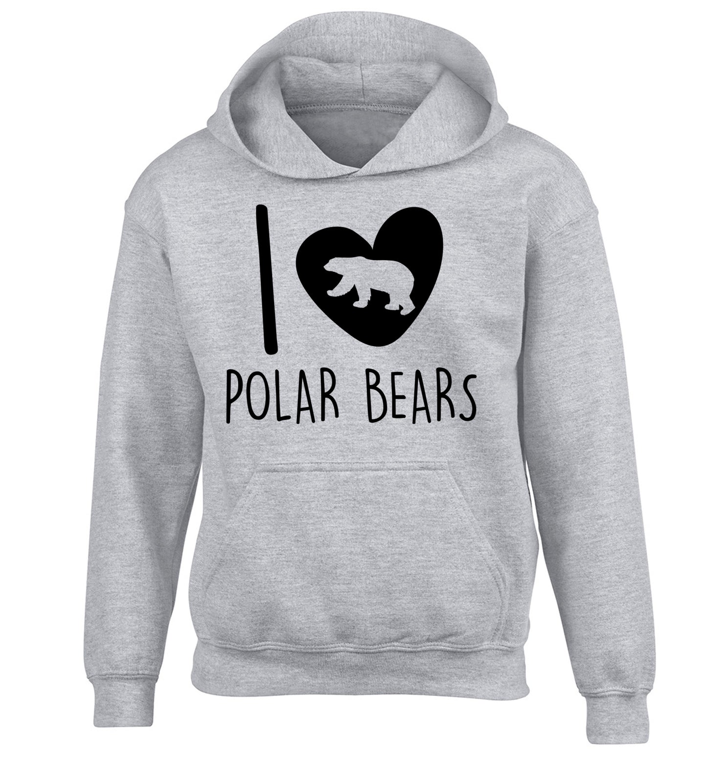 I Love Polar Bears children's grey hoodie 12-13 Years