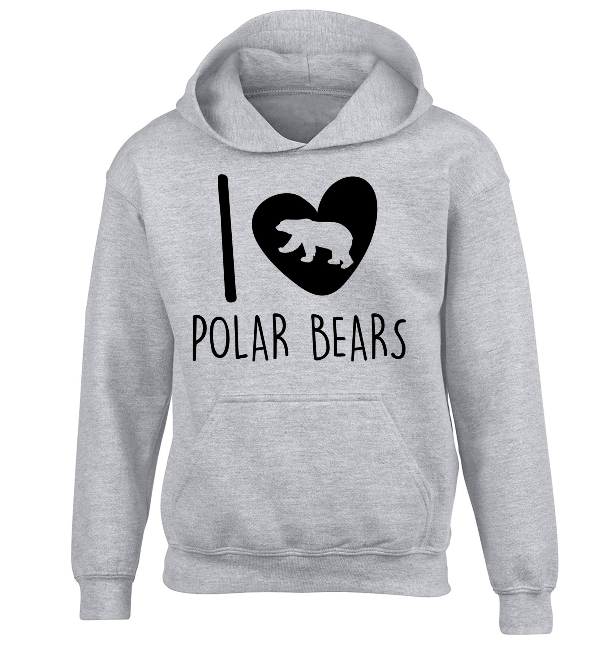 I Love Polar Bears children's grey hoodie 12-13 Years