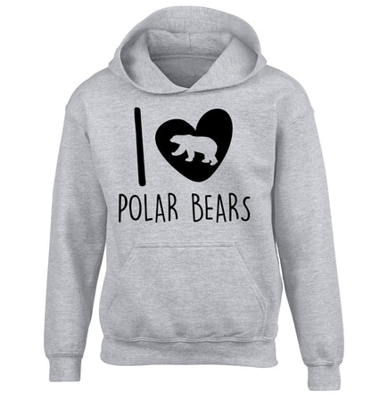 I Love Polar Bears children's grey hoodie 12-13 Years