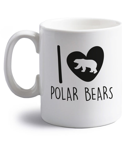 I Love Polar Bears right handed white ceramic mug 
